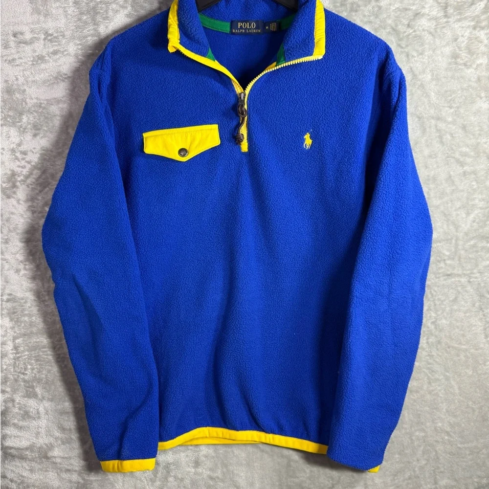 Polo Ralph Lauren Quarter Zip Blue Yellow Trim‎ Mens Medium Talon Golf Utility